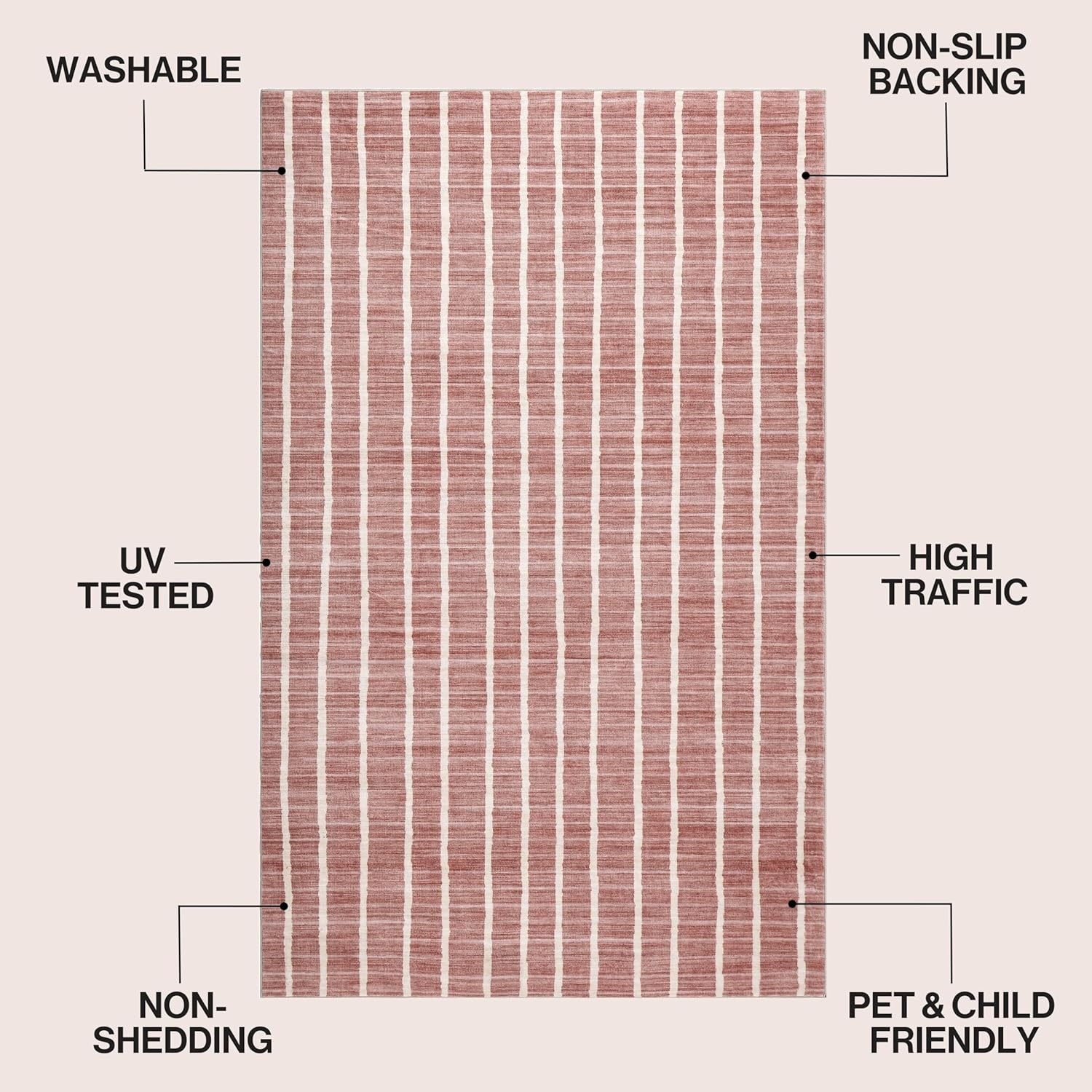 image:imageJONATHAN Y Washable Orton Distressed Ticking Stripe 2 x 8 MachineWashable Polyester Runner Rug Beige and Cream Farmhouse Vintage Style with Low Pile for Hallway WSH519F28Rose ClayCream