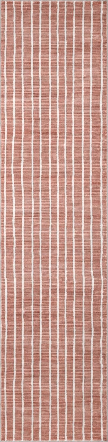 image:imageJONATHAN Y Washable Orton Distressed Ticking Stripe 2 x 8 MachineWashable Polyester Runner Rug Beige and Cream Farmhouse Vintage Style with Low Pile for Hallway WSH519F28Rose ClayCream