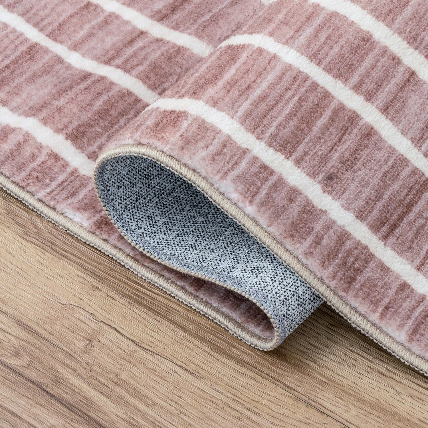 image:imageJONATHAN Y Washable Orton Distressed Ticking Stripe 2 x 8 MachineWashable Polyester Runner Rug Beige and Cream Farmhouse Vintage Style with Low Pile for Hallway WSH519F28Rose ClayCream