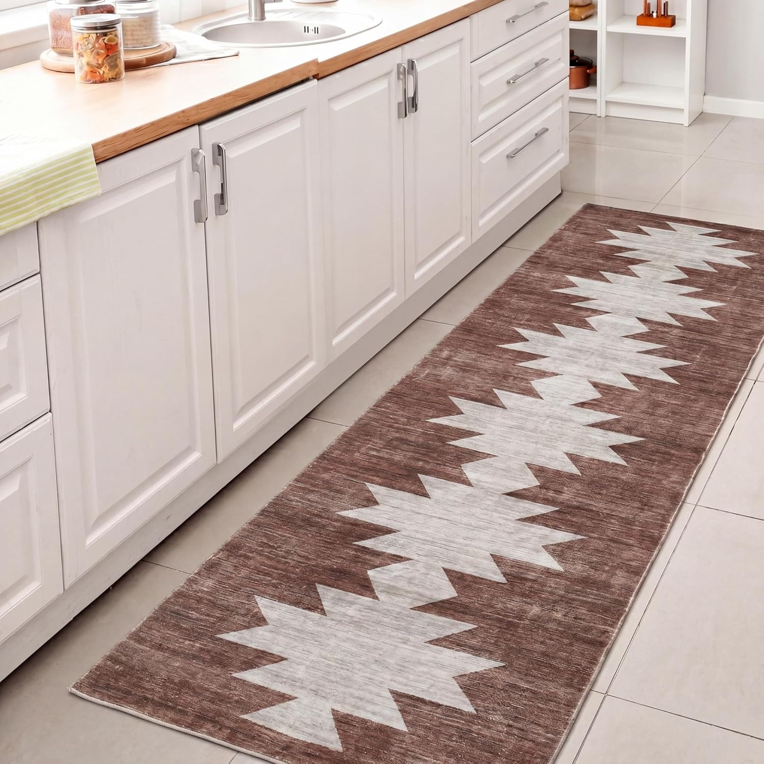 image:imageJONATHAN Y Washable Peyton Minimalist Geometric Totem 2 x 8 Runner Rug Charcoal and Cream Southwestern Modern MachineWashable LowPile Polyester with NonSlip Backing for Hallway WSH510H28BrownCream