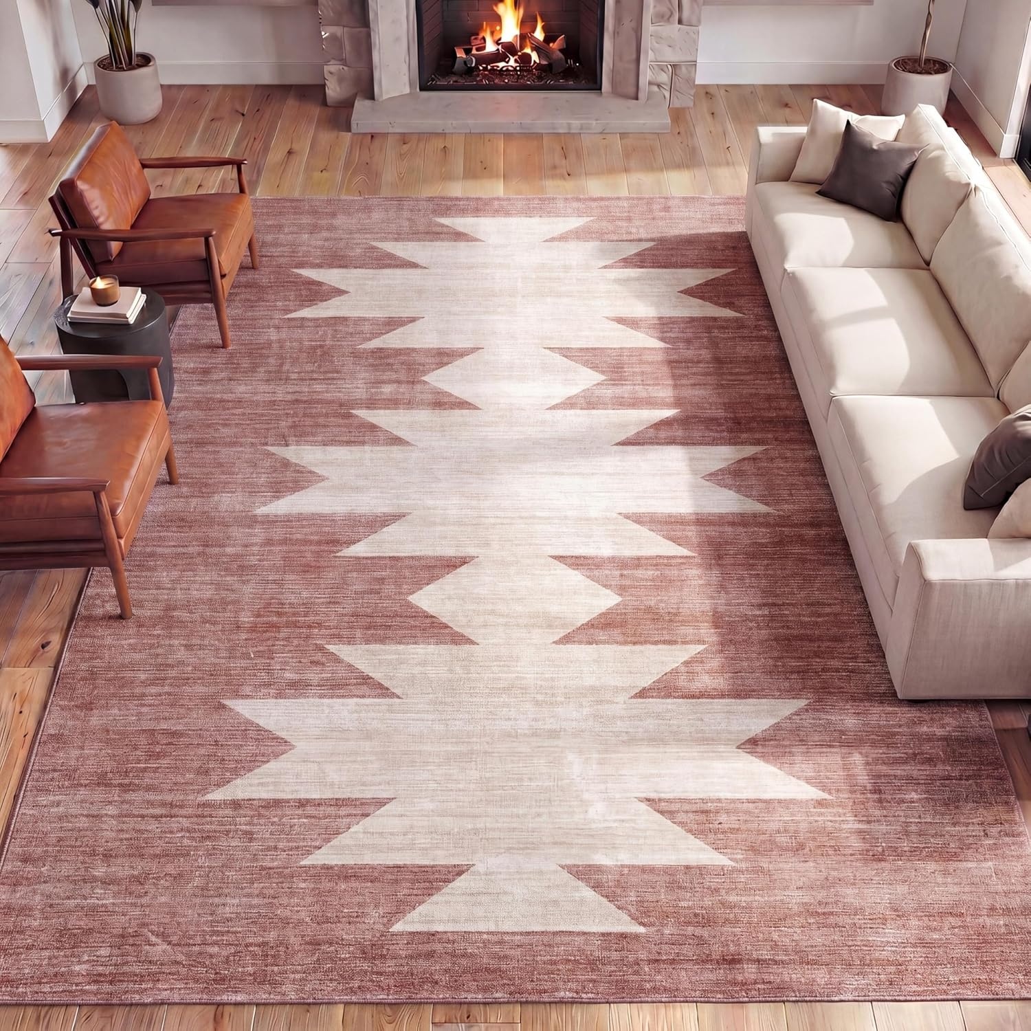 image:imageJONATHAN Y Washable Peyton Minimalist Geometric Totem 2 x 8 Runner Rug Charcoal and Cream Southwestern Modern MachineWashable LowPile Polyester with NonSlip Backing for Hallway WSH510H28Rose ClayCream