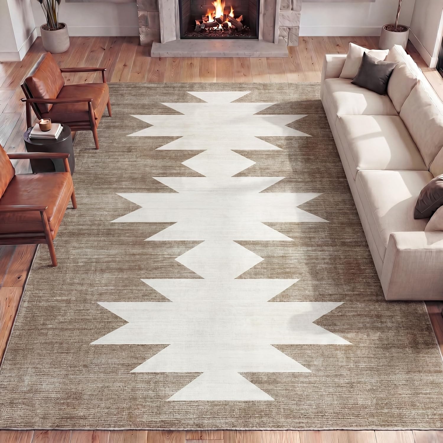 image:imageJONATHAN Y Washable Peyton Minimalist Geometric Totem 2 x 8 Runner Rug Charcoal and Cream Southwestern Modern MachineWashable LowPile Polyester with NonSlip Backing for Hallway WSH510H28BeigeCream