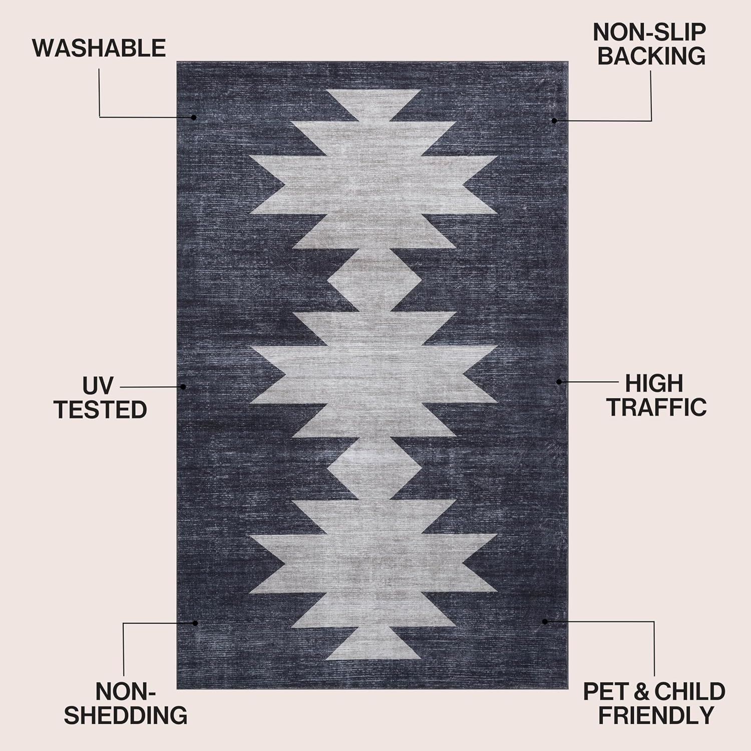 image:imageJONATHAN Y Washable Peyton Minimalist Geometric Totem 2 x 8 Runner Rug Charcoal and Cream Southwestern Modern MachineWashable LowPile Polyester with NonSlip Backing for Hallway WSH510H28CharcoalCream