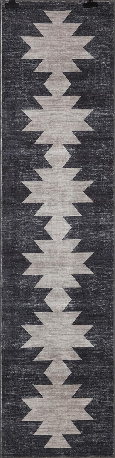 image:imageJONATHAN Y Washable Peyton Minimalist Geometric Totem 2 x 8 Runner Rug Charcoal and Cream Southwestern Modern MachineWashable LowPile Polyester with NonSlip Backing for Hallway WSH510H28CharcoalCream