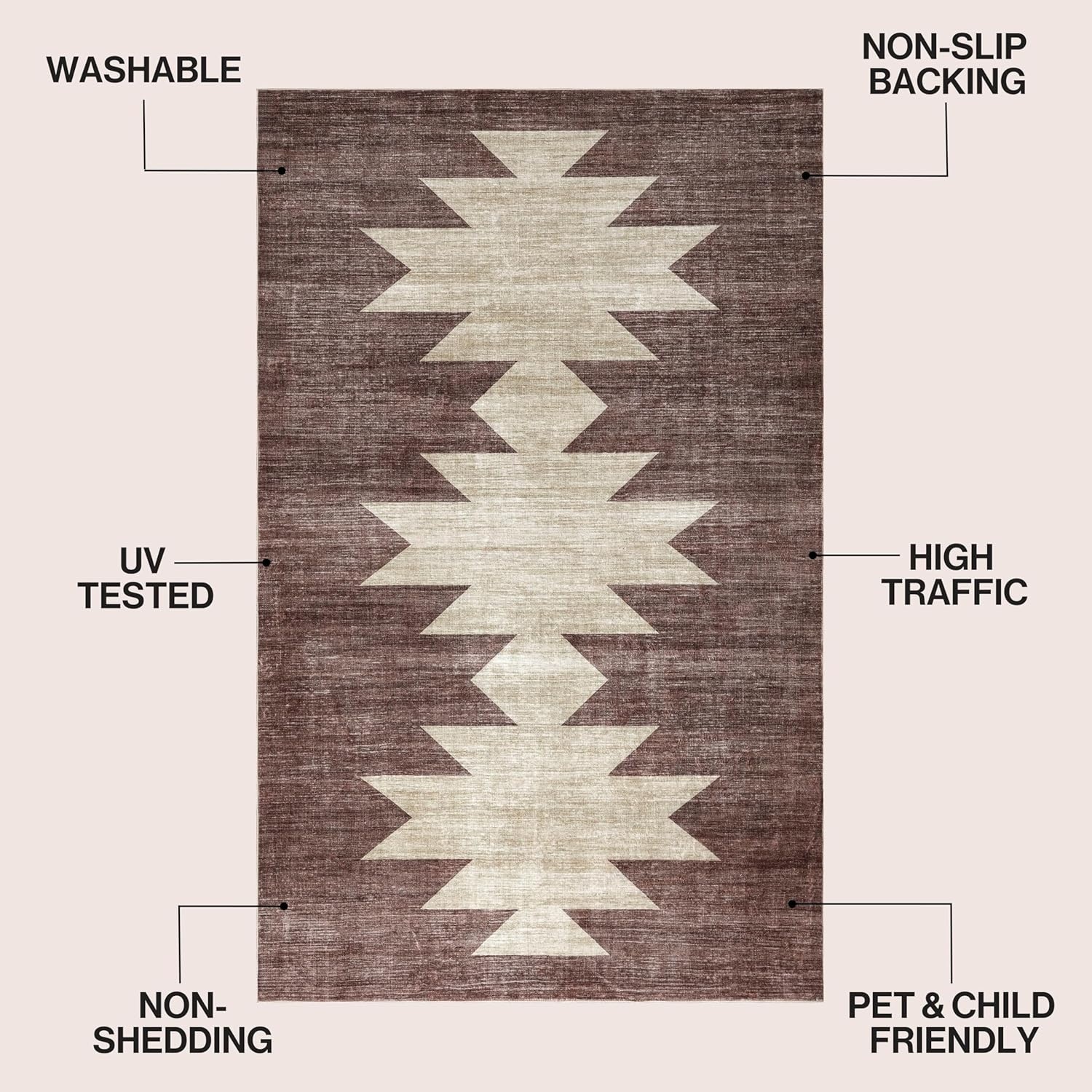 image:imageJONATHAN Y Washable Peyton Minimalist Geometric Totem 2 x 8 Runner Rug Charcoal and Cream Southwestern Modern MachineWashable LowPile Polyester with NonSlip Backing for Hallway WSH510H28BrownCream