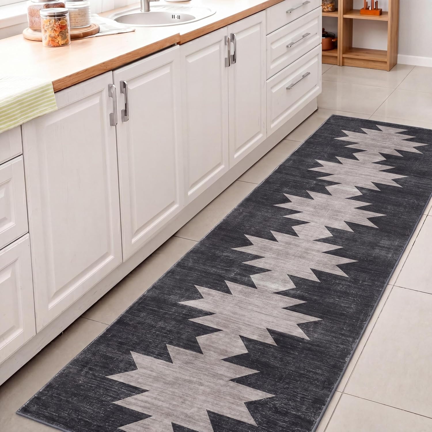 image:imageJONATHAN Y Washable Peyton Minimalist Geometric Totem 2 x 8 Runner Rug Charcoal and Cream Southwestern Modern MachineWashable LowPile Polyester with NonSlip Backing for Hallway WSH510H28CharcoalCream