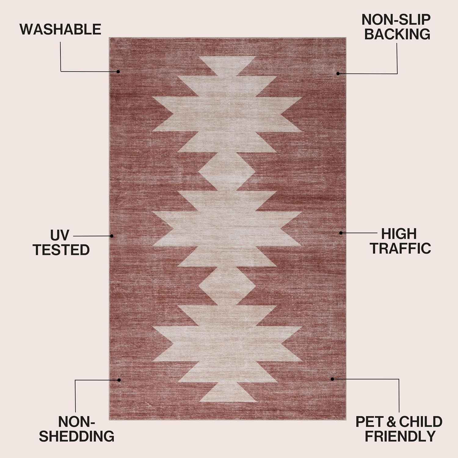 image:imageJONATHAN Y Washable Peyton Minimalist Geometric Totem 2 x 8 Runner Rug Charcoal and Cream Southwestern Modern MachineWashable LowPile Polyester with NonSlip Backing for Hallway WSH510H28Rose ClayCream