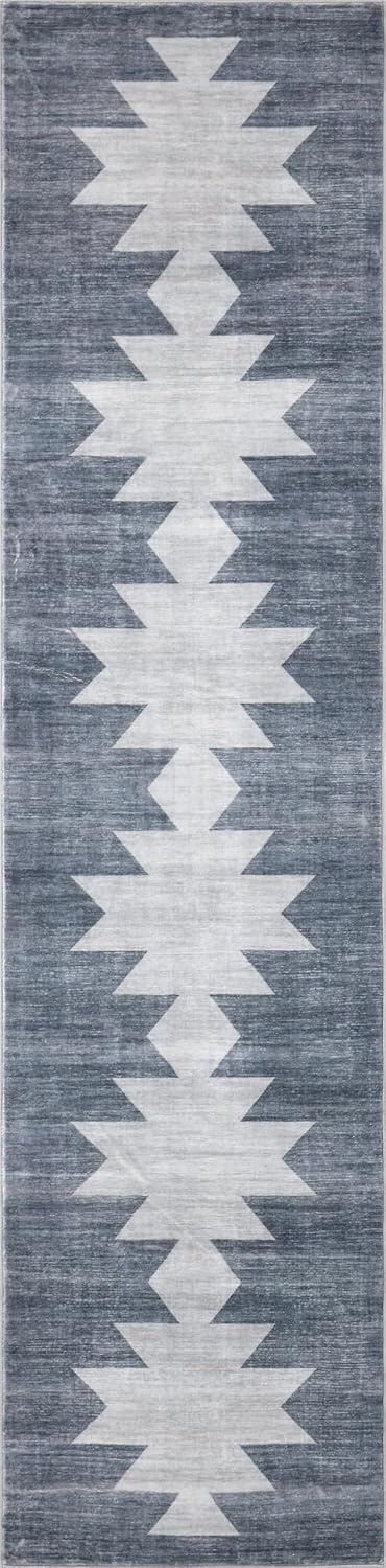 image:imageJONATHAN Y Washable Peyton Minimalist Geometric Totem 2 x 8 Runner Rug Charcoal and Cream Southwestern Modern MachineWashable LowPile Polyester with NonSlip Backing for Hallway WSH510H28Blue GrayCream