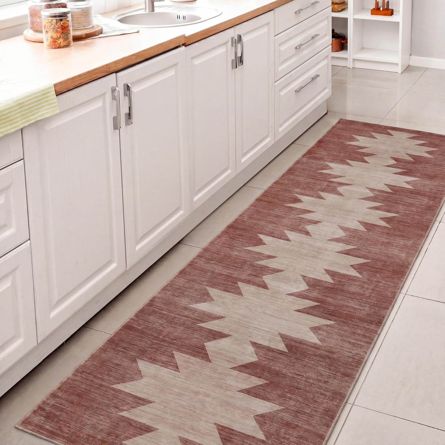 image:imageJONATHAN Y Washable Peyton Minimalist Geometric Totem 2 x 8 Runner Rug Charcoal and Cream Southwestern Modern MachineWashable LowPile Polyester with NonSlip Backing for Hallway WSH510H28Rose ClayCream
