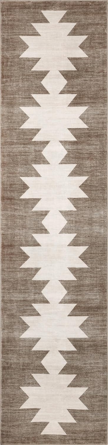 image:imageJONATHAN Y Washable Peyton Minimalist Geometric Totem 2 x 8 Runner Rug Charcoal and Cream Southwestern Modern MachineWashable LowPile Polyester with NonSlip Backing for Hallway WSH510H28BeigeCream