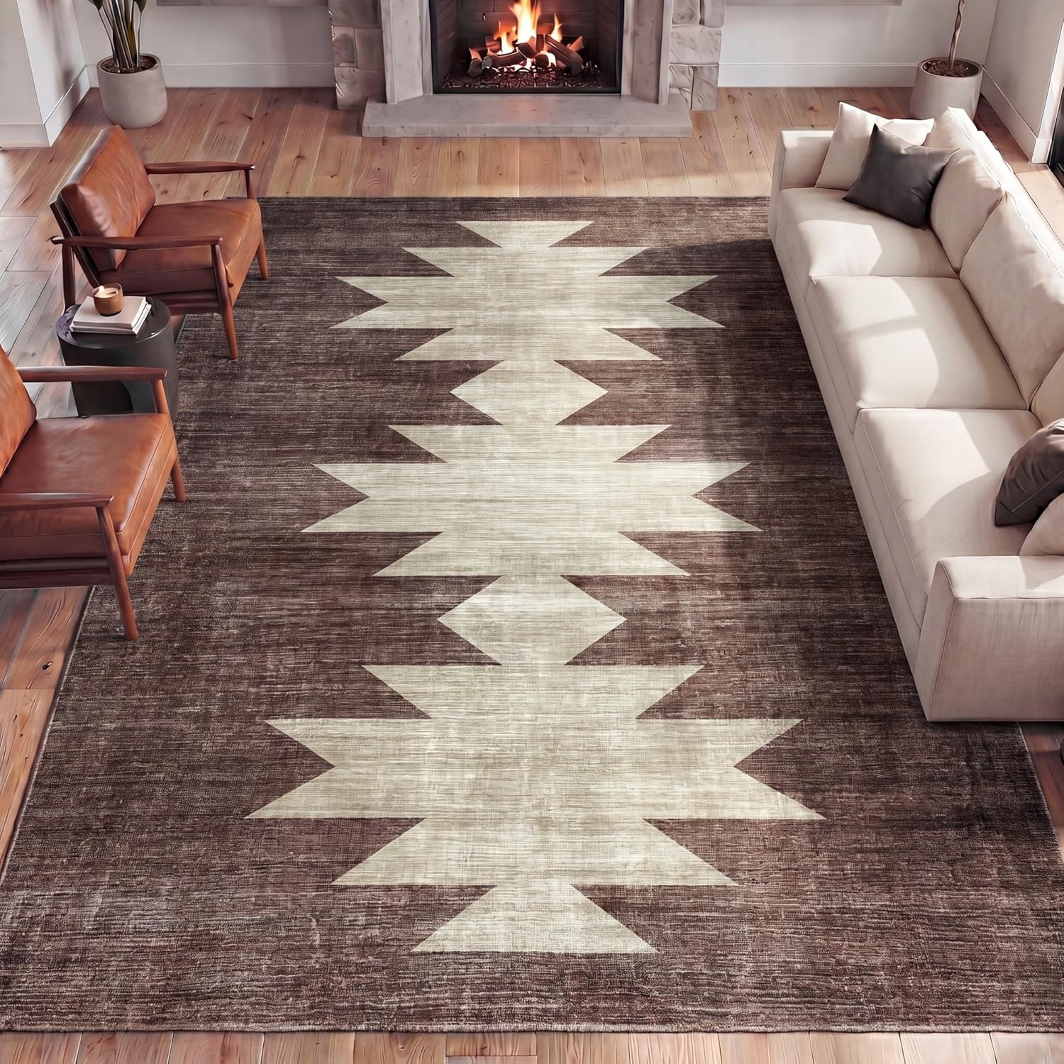 image:imageJONATHAN Y Washable Peyton Minimalist Geometric Totem 2 x 8 Runner Rug Charcoal and Cream Southwestern Modern MachineWashable LowPile Polyester with NonSlip Backing for Hallway WSH510H28BrownCream