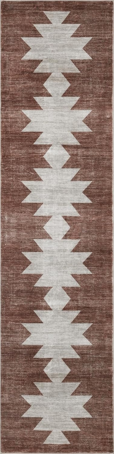 image:imageJONATHAN Y Washable Peyton Minimalist Geometric Totem 2 x 8 Runner Rug Charcoal and Cream Southwestern Modern MachineWashable LowPile Polyester with NonSlip Backing for Hallway WSH510H28BrownCream