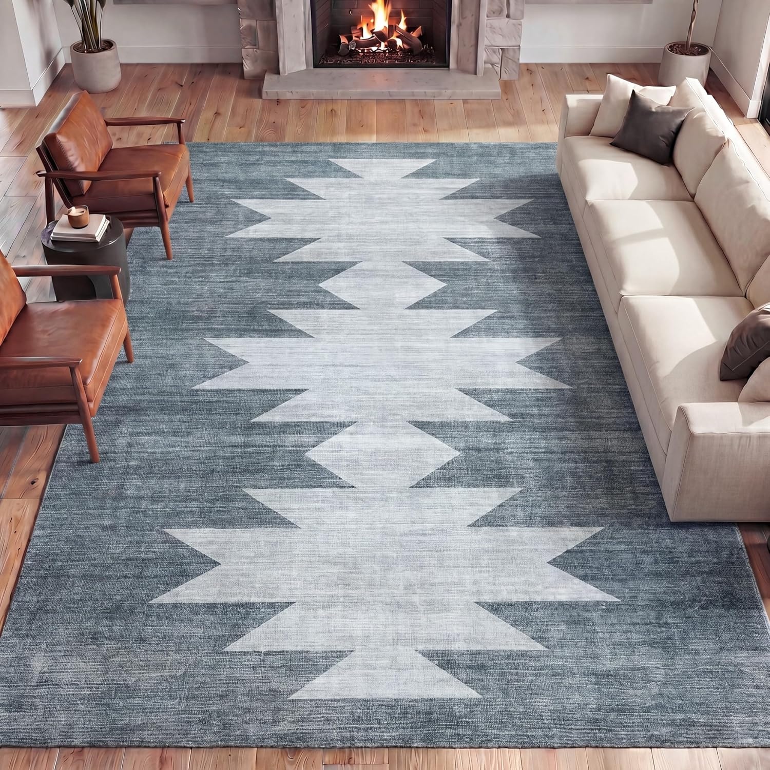 image:imageJONATHAN Y Washable Peyton Minimalist Geometric Totem 2 x 8 Runner Rug Charcoal and Cream Southwestern Modern MachineWashable LowPile Polyester with NonSlip Backing for Hallway WSH510H28Blue GrayCream