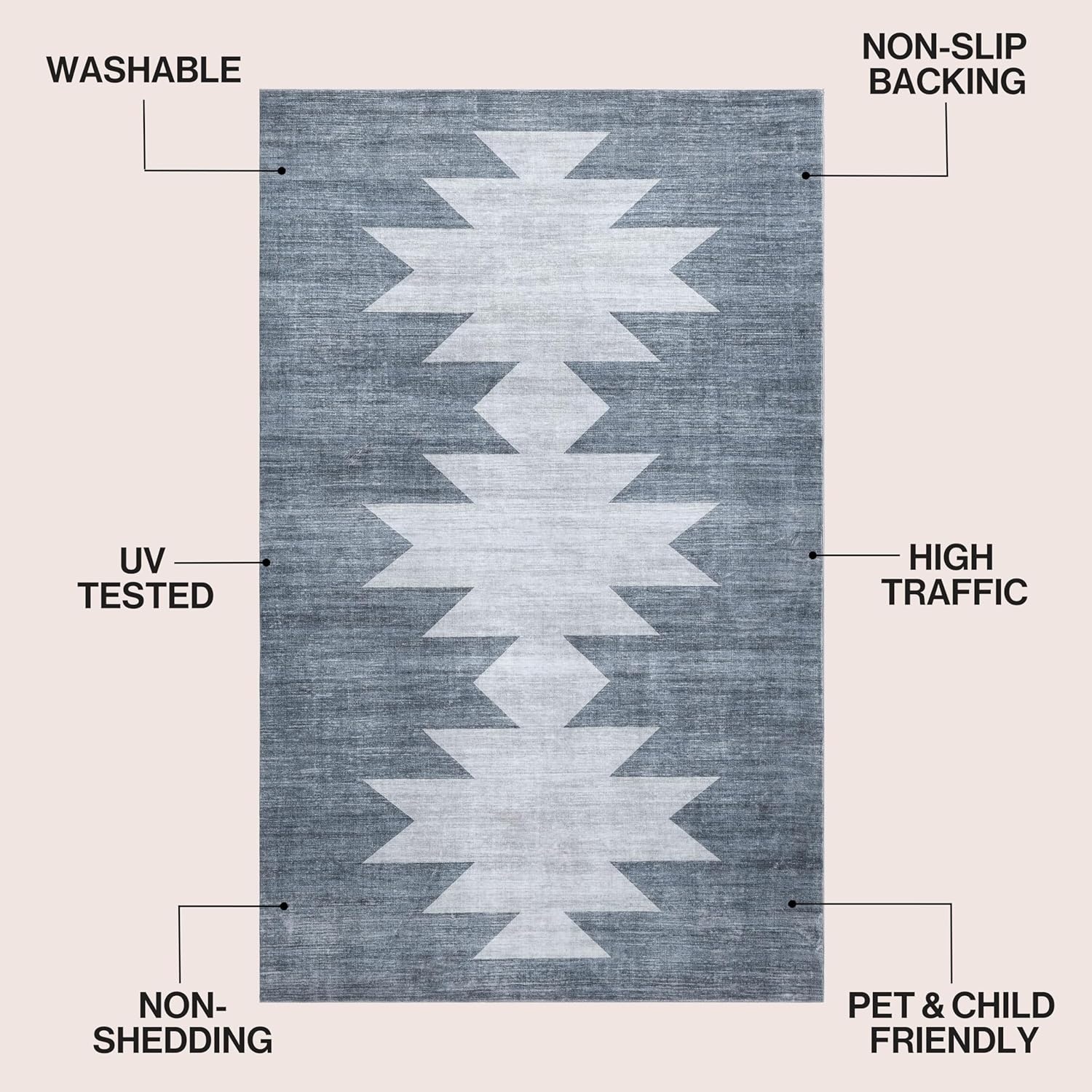 image:imageJONATHAN Y Washable Peyton Minimalist Geometric Totem 2 x 8 Runner Rug Charcoal and Cream Southwestern Modern MachineWashable LowPile Polyester with NonSlip Backing for Hallway WSH510H28Blue GrayCream