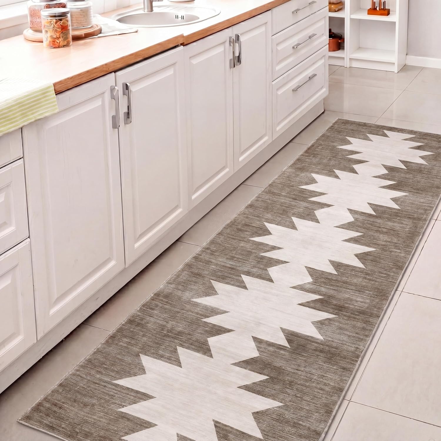 image:imageJONATHAN Y Washable Peyton Minimalist Geometric Totem 2 x 8 Runner Rug Charcoal and Cream Southwestern Modern MachineWashable LowPile Polyester with NonSlip Backing for Hallway WSH510H28BeigeCream