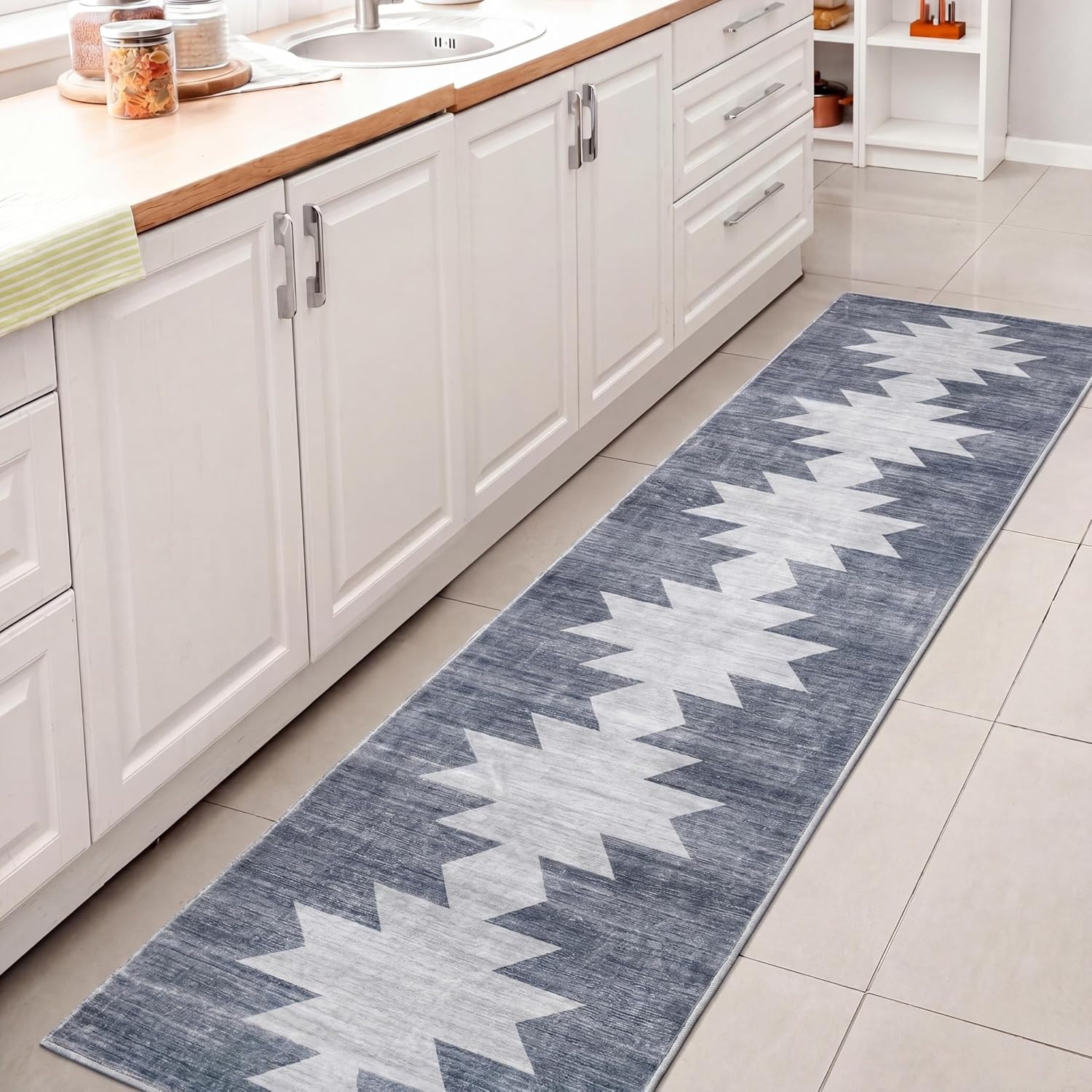 image:imageJONATHAN Y Washable Peyton Minimalist Geometric Totem 2 x 8 Runner Rug Charcoal and Cream Southwestern Modern MachineWashable LowPile Polyester with NonSlip Backing for Hallway WSH510H28Blue GrayCream