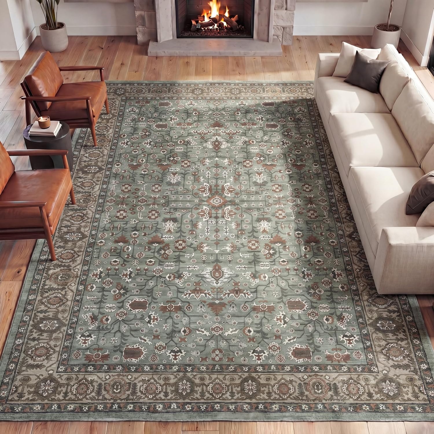 image:imageJONATHAN Y Washable Polyester MachineWashable Runner Rug with Traditional Medallion Floral Border Rose Clay and Ivory 2 x 8 Vintage Low Pile for Hallway WSH504H28GreenBrown