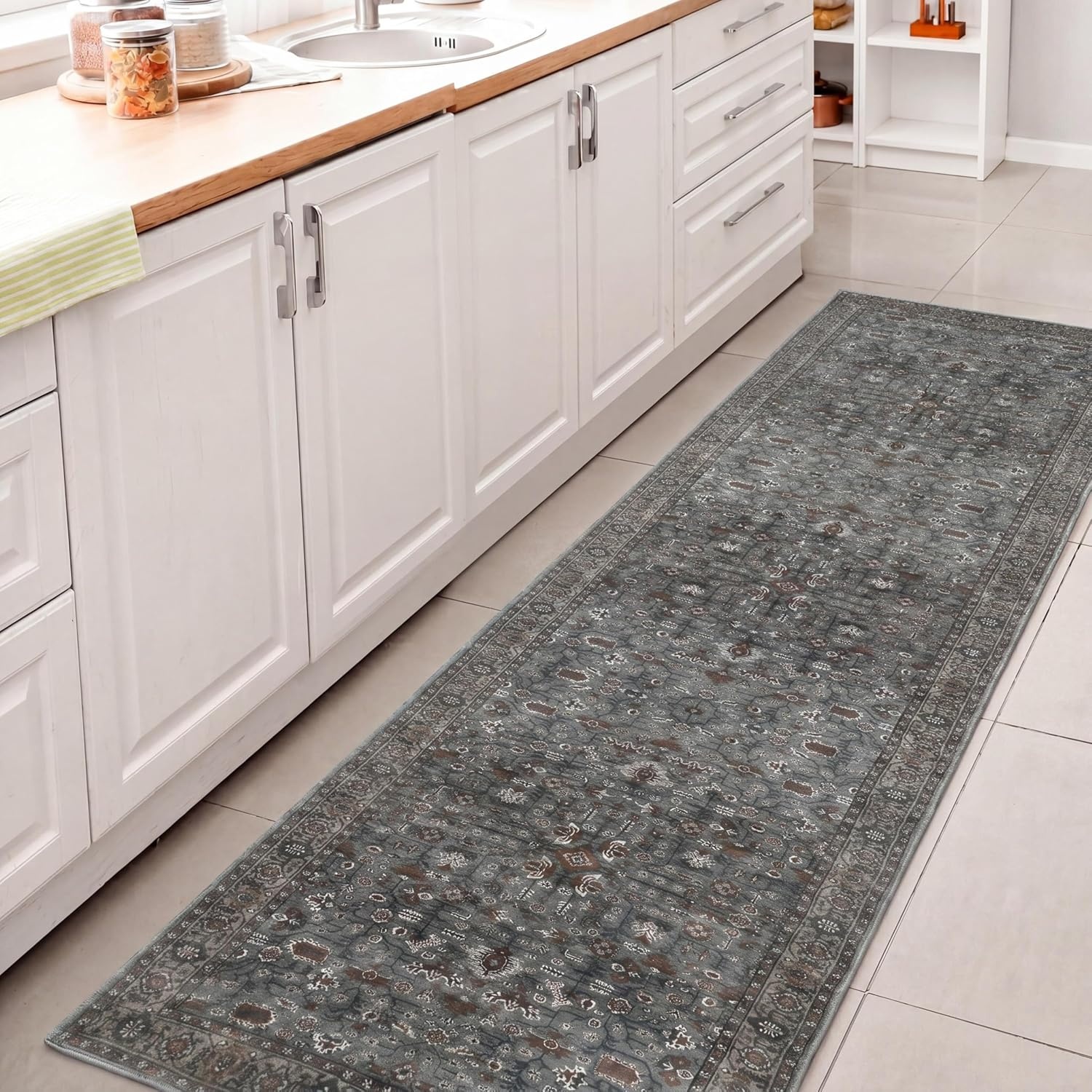 image:imageJONATHAN Y Washable Polyester MachineWashable Runner Rug with Traditional Medallion Floral Border Rose Clay and Ivory 2 x 8 Vintage Low Pile for Hallway WSH504H28GreenBrown