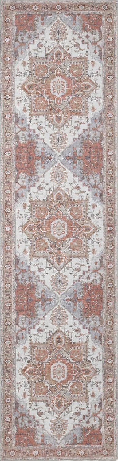 image:imageJONATHAN Y Washable Sersi Ornate Large Medallion Border 2 x 8 Runner Rug Rose Clay and Cream Vintage Bohemian MachineWashable LowPile Polyester with NonSlip Backing for Hallway WSH505G28Rose ClayCream