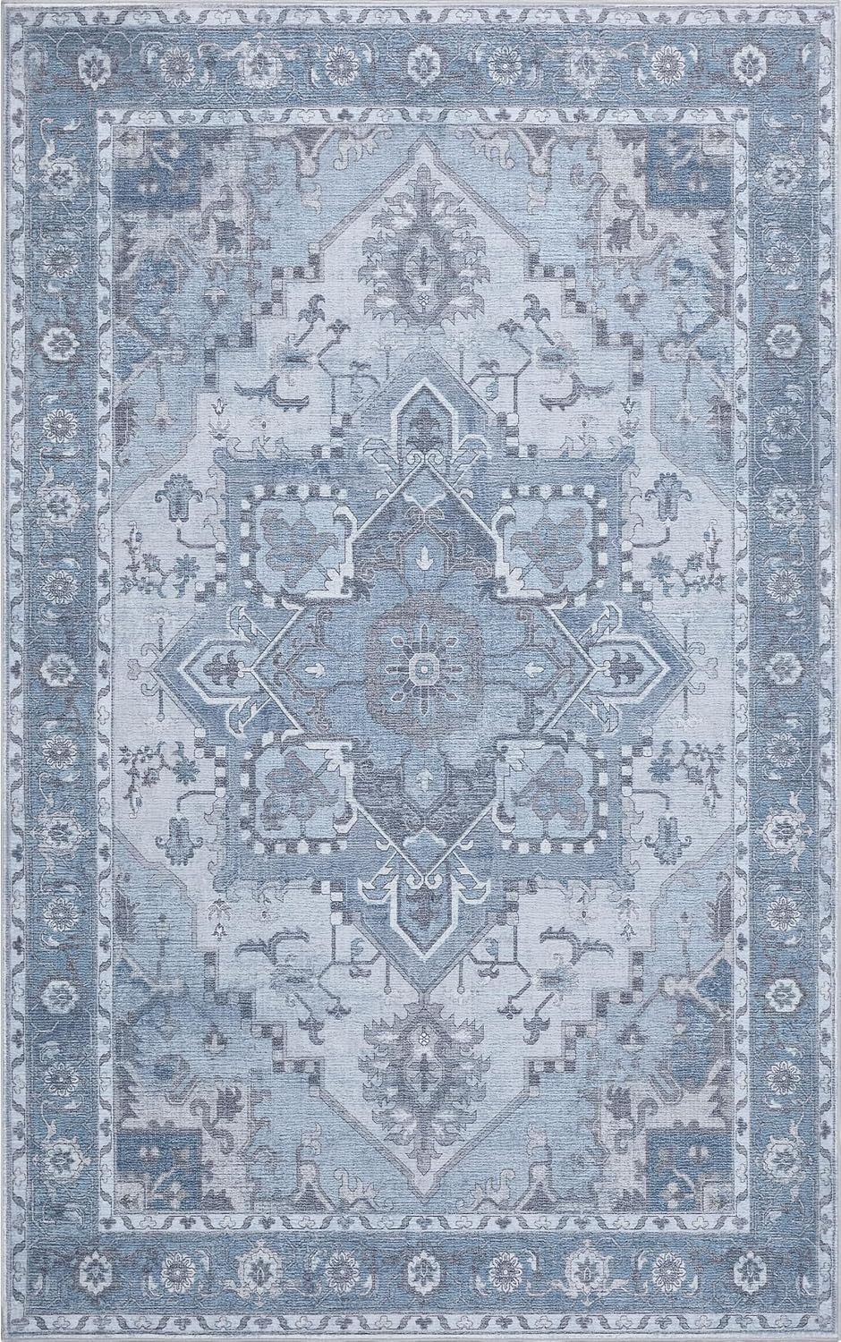 image:imageJONATHAN Y Washable Sersi Ornate Large Medallion Border 2 x 8 Runner Rug Rose Clay and Cream Vintage Bohemian MachineWashable LowPile Polyester with NonSlip Backing for Hallway WSH505G28Blue GrayCream