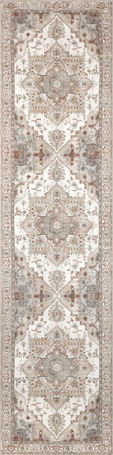 image:imageJONATHAN Y Washable Sersi Ornate Large Medallion Border 2 x 8 Runner Rug Rose Clay and Cream Vintage Bohemian MachineWashable LowPile Polyester with NonSlip Backing for Hallway WSH505G28BeigeCream