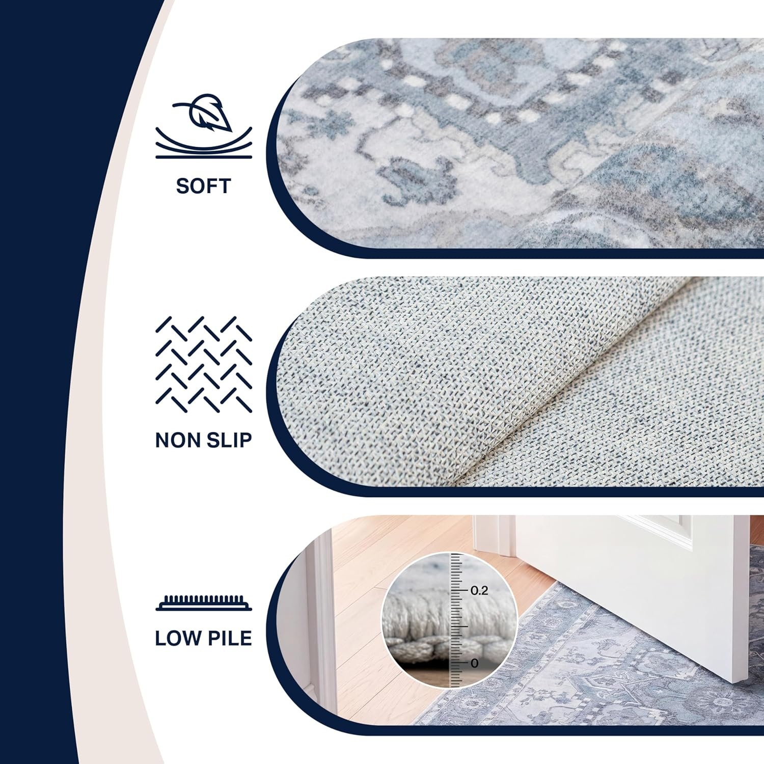 image:imageJONATHAN Y Washable Sersi Ornate Large Medallion Border 2 x 8 Runner Rug Rose Clay and Cream Vintage Bohemian MachineWashable LowPile Polyester with NonSlip Backing for Hallway WSH505G28Blue GrayCream