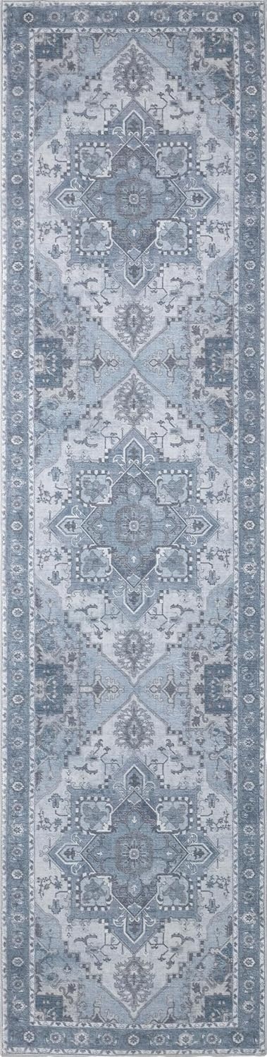 image:imageJONATHAN Y Washable Sersi Ornate Large Medallion Border 2 x 8 Runner Rug Rose Clay and Cream Vintage Bohemian MachineWashable LowPile Polyester with NonSlip Backing for Hallway WSH505G28Blue GrayCream