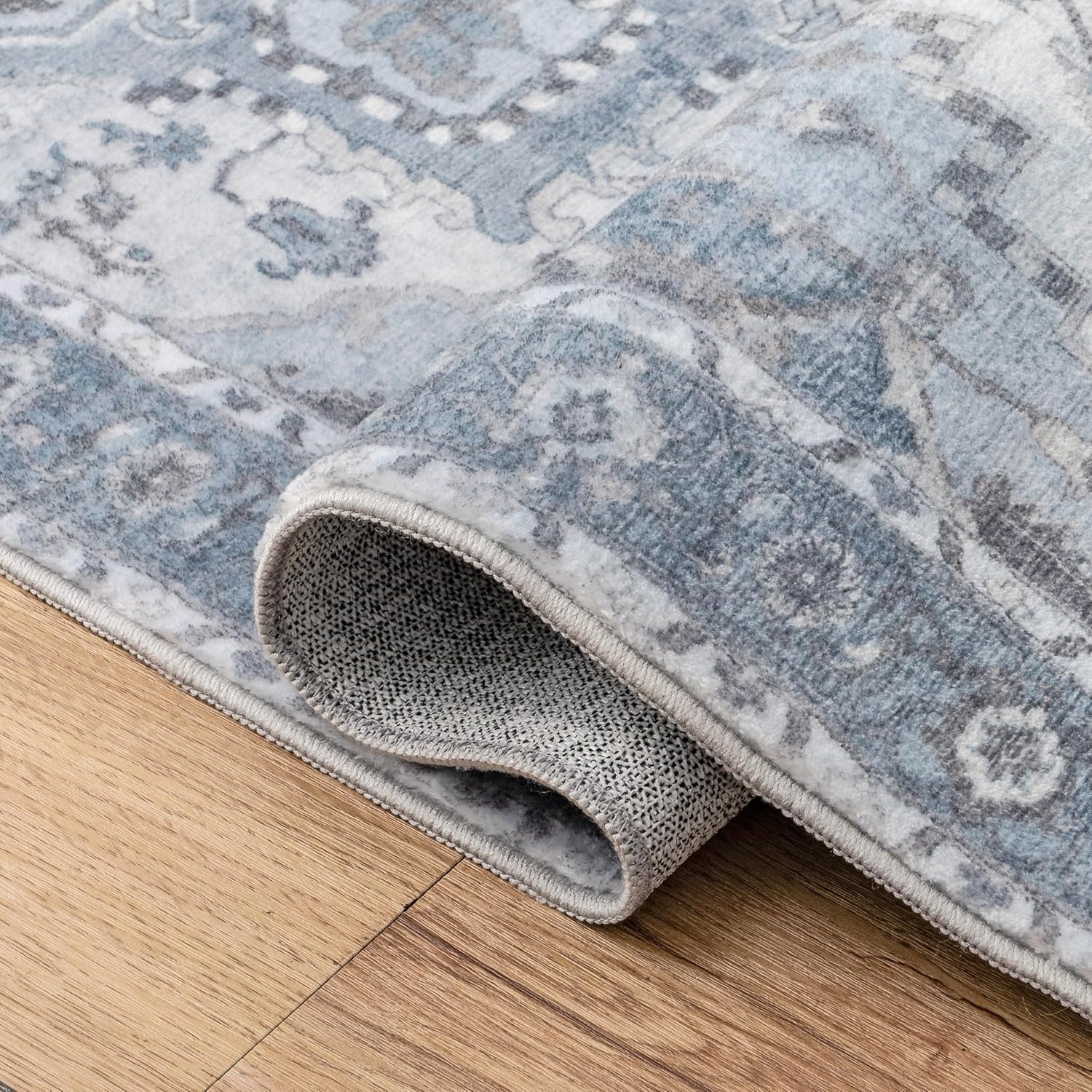 image:imageJONATHAN Y Washable Sersi Ornate Large Medallion Border 2 x 8 Runner Rug Rose Clay and Cream Vintage Bohemian MachineWashable LowPile Polyester with NonSlip Backing for Hallway WSH505G28Blue GrayCream