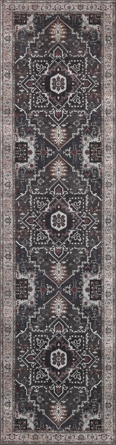 image:imageJONATHAN Y Washable Sersi Ornate Large Medallion Border 2 x 8 Runner Rug Rose Clay and Cream Vintage Bohemian MachineWashable LowPile Polyester with NonSlip Backing for Hallway WSH505G28CharcoalIvory