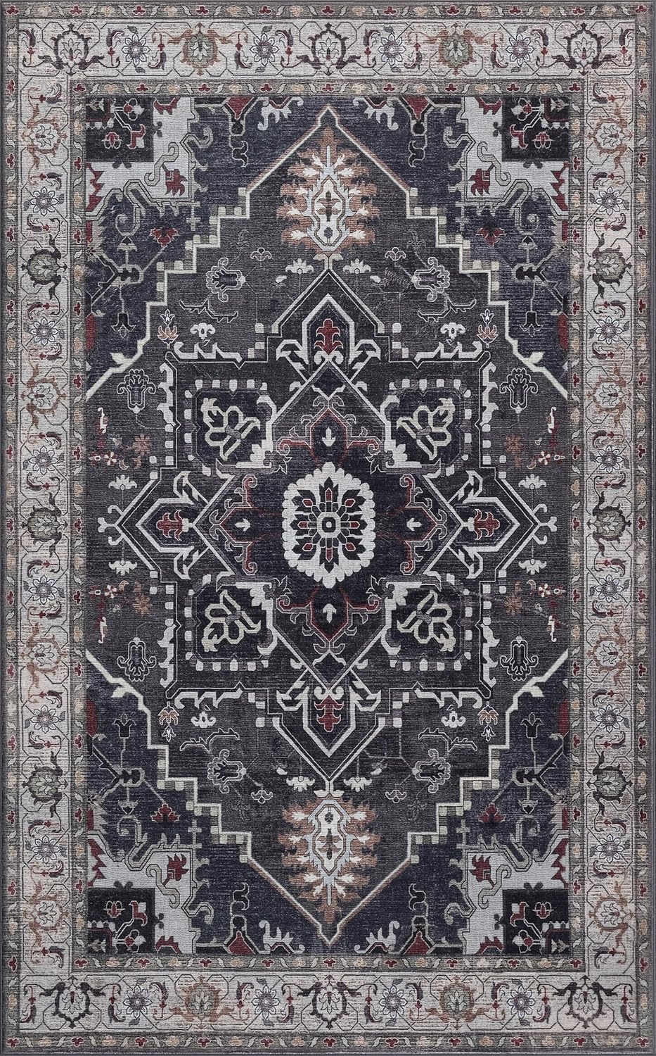 image:imageJONATHAN Y Washable Sersi Ornate Large Medallion Border 2 x 8 Runner Rug Rose Clay and Cream Vintage Bohemian MachineWashable LowPile Polyester with NonSlip Backing for Hallway WSH505G28CharcoalIvory