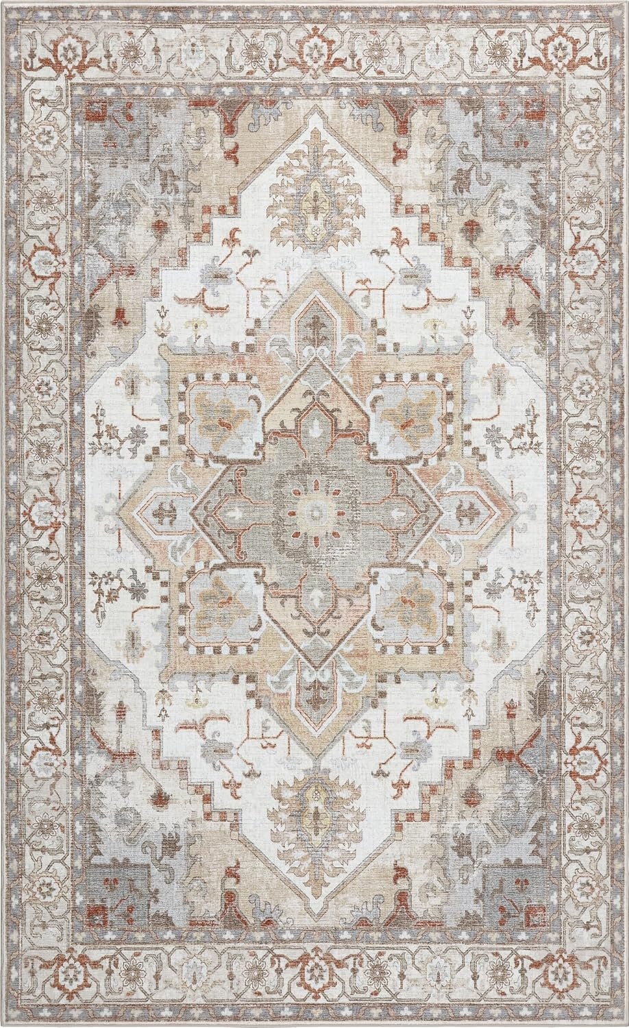 image:imageJONATHAN Y Washable Sersi Ornate Large Medallion Border 2 x 8 Runner Rug Rose Clay and Cream Vintage Bohemian MachineWashable LowPile Polyester with NonSlip Backing for Hallway WSH505G28BeigeCream