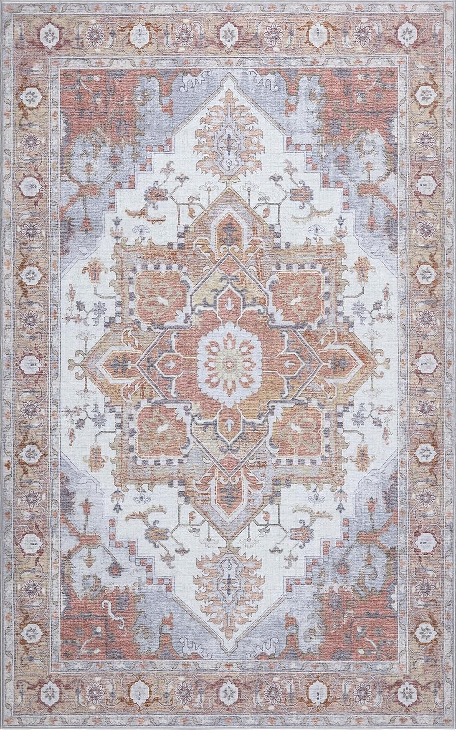 image:imageJONATHAN Y Washable Sersi Ornate Large Medallion Border 2 x 8 Runner Rug Rose Clay and Cream Vintage Bohemian MachineWashable LowPile Polyester with NonSlip Backing for Hallway WSH505G28Rose ClayCream