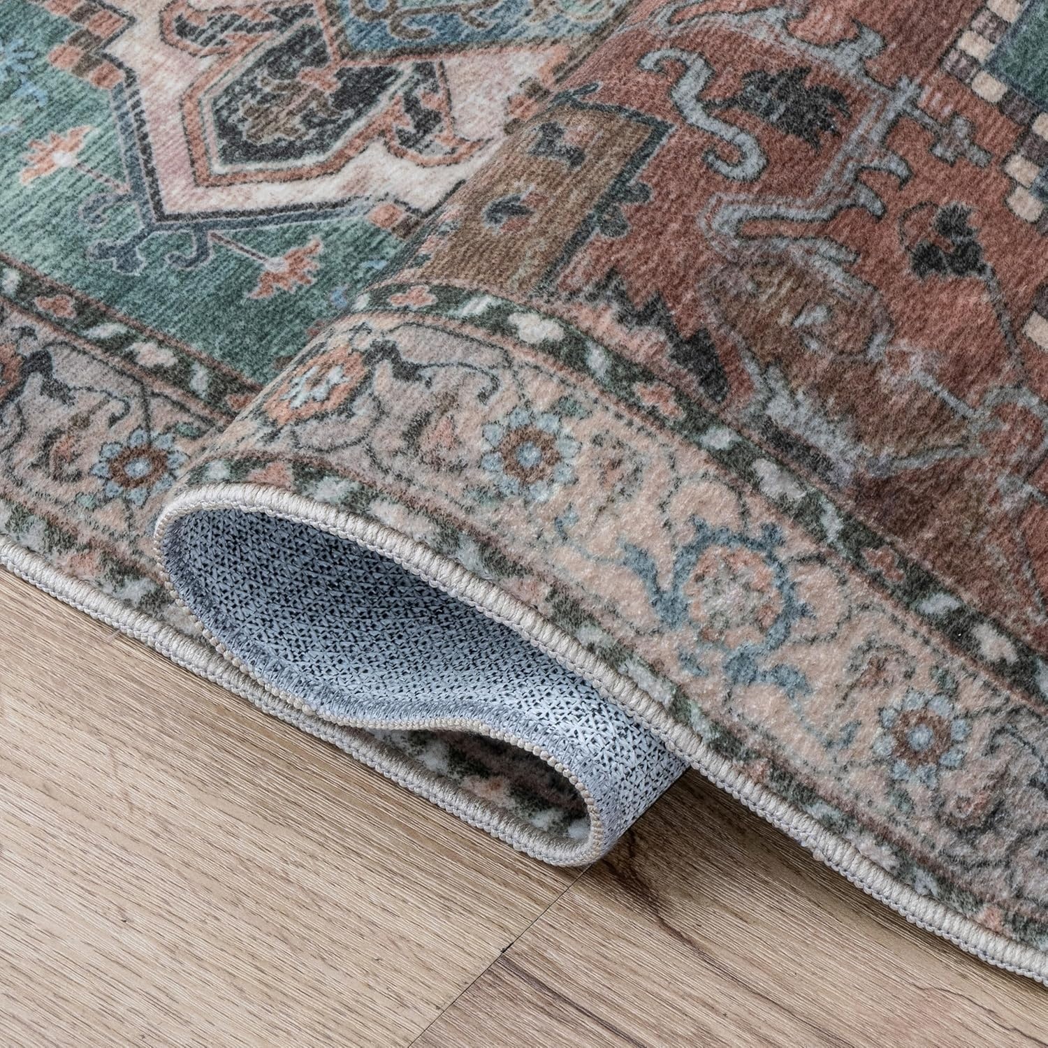 image:imageJONATHAN Y Washable Sersi Ornate Large Medallion Border 2 x 8 Runner Rug Rose Clay and Cream Vintage Bohemian MachineWashable LowPile Polyester with NonSlip Backing for Hallway WSH505G28GreenBrown