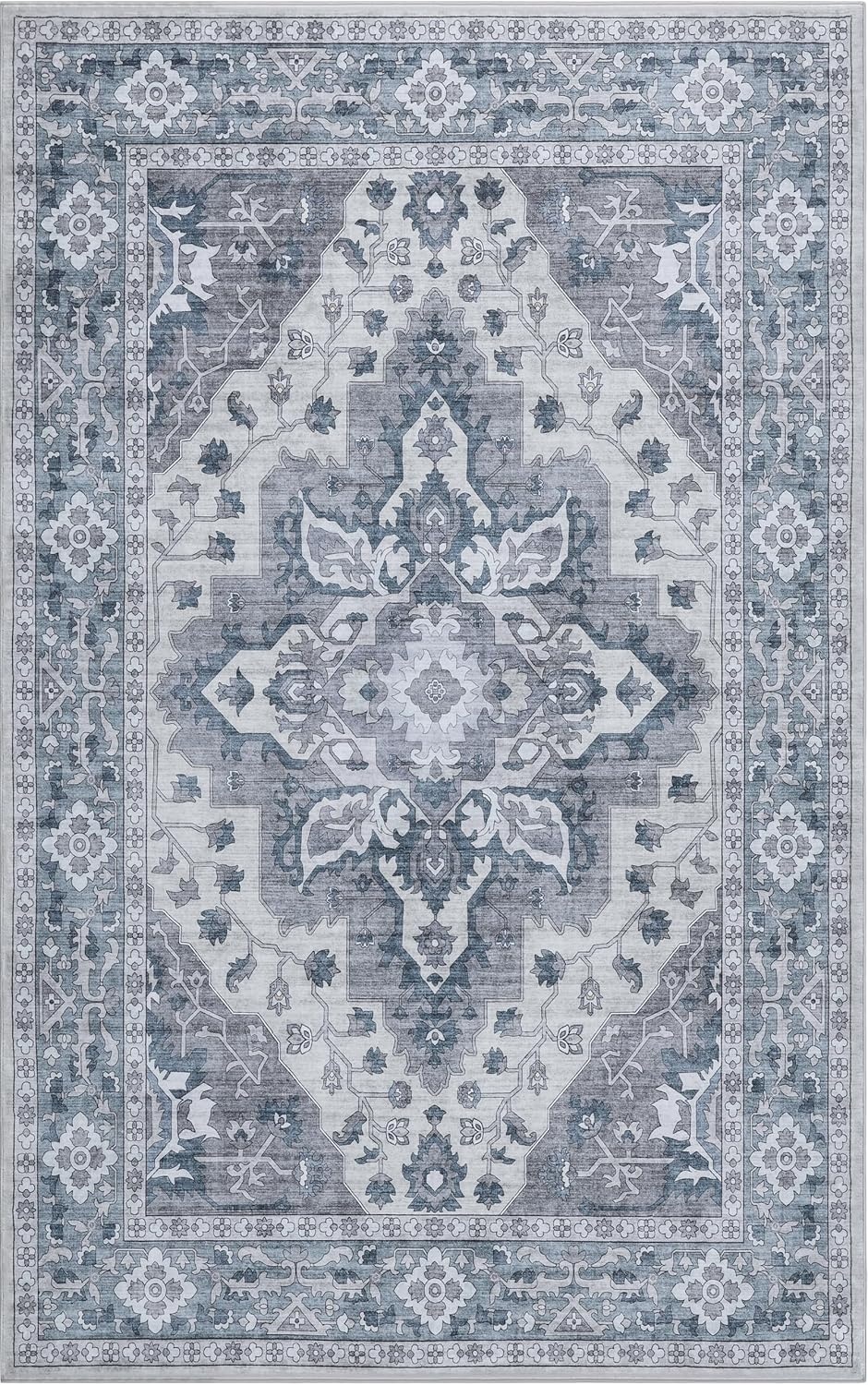 image:imageJONATHAN Y Washable Superbia Boho Medallion Border MachineWashable Polyester Runner Rug 2 x 8 Beige and Cream Traditional Vintage LowPile Indoor Rug for Hallway WSH502G28BlueGray