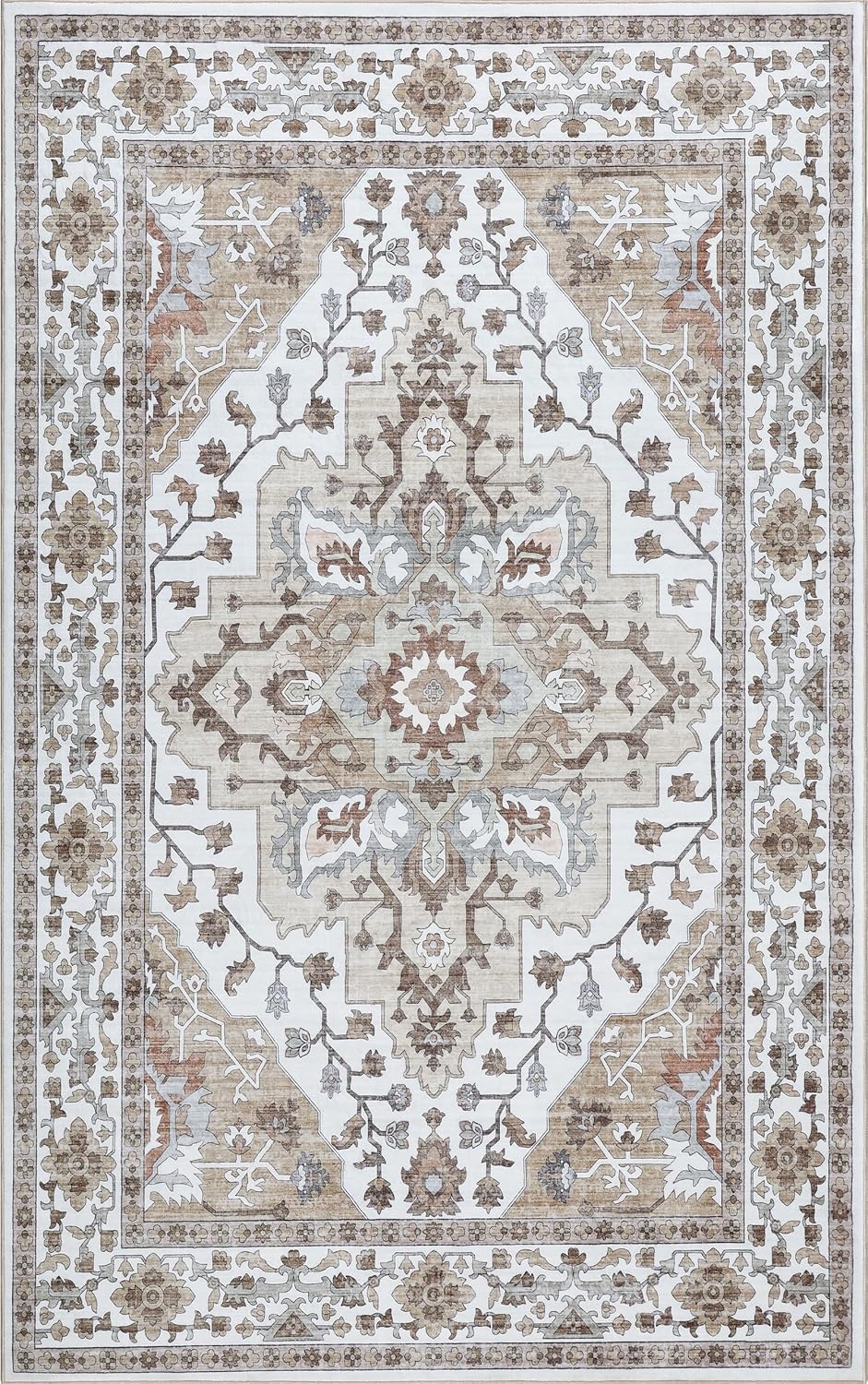 image:imageJONATHAN Y Washable Superbia Boho Medallion Border MachineWashable Polyester Runner Rug 2 x 8 Beige and Cream Traditional Vintage LowPile Indoor Rug for Hallway WSH502G28BeigeCream