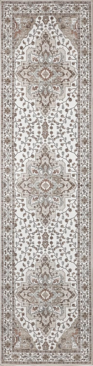 image:imageJONATHAN Y Washable Superbia Boho Medallion Border MachineWashable Polyester Runner Rug 2 x 8 Beige and Cream Traditional Vintage LowPile Indoor Rug for Hallway WSH502G28BeigeCream
