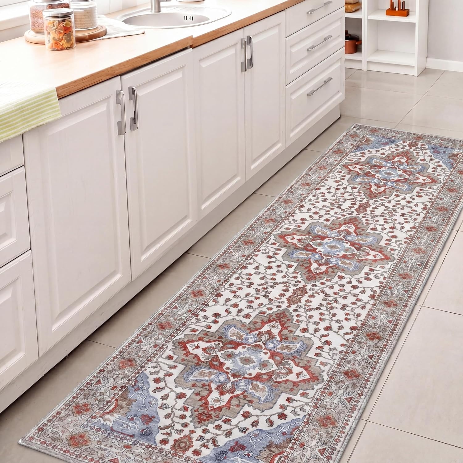 image:imageJONATHAN Y Washable Superbia Boho Medallion Border MachineWashable Polyester Runner Rug 2 x 8 Beige and Cream Traditional Vintage LowPile Indoor Rug for Hallway WSH502G28Rose ClayCream