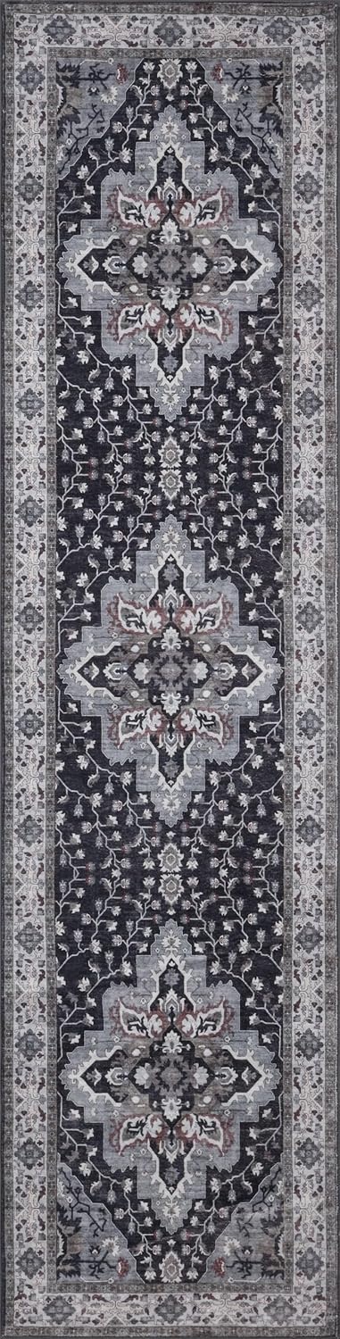 image:imageJONATHAN Y Washable Superbia Boho Medallion Border MachineWashable Polyester Runner Rug 2 x 8 Beige and Cream Traditional Vintage LowPile Indoor Rug for Hallway WSH502G28GrayCharcoal