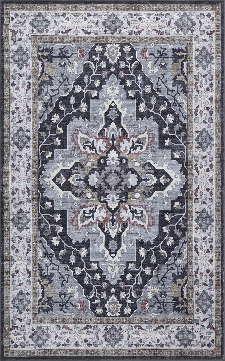 image:imageJONATHAN Y Washable Superbia Boho Medallion Border MachineWashable Polyester Runner Rug 2 x 8 Beige and Cream Traditional Vintage LowPile Indoor Rug for Hallway WSH502G28GrayCharcoal