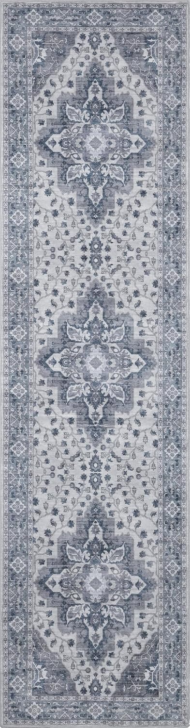 image:imageJONATHAN Y Washable Superbia Boho Medallion Border MachineWashable Polyester Runner Rug 2 x 8 Beige and Cream Traditional Vintage LowPile Indoor Rug for Hallway WSH502G28BlueGray