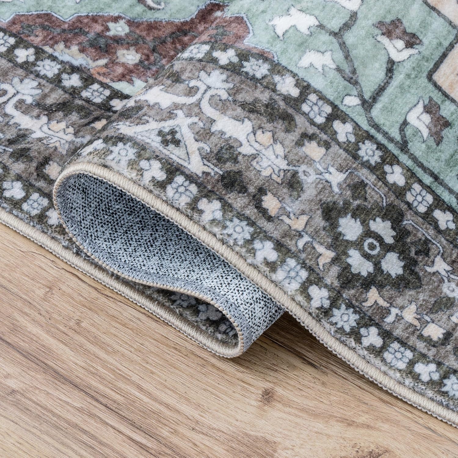image:imageJONATHAN Y Washable Superbia Boho Medallion Border MachineWashable Polyester Runner Rug 2 x 8 Beige and Cream Traditional Vintage LowPile Indoor Rug for Hallway WSH502G28GreenBrown
