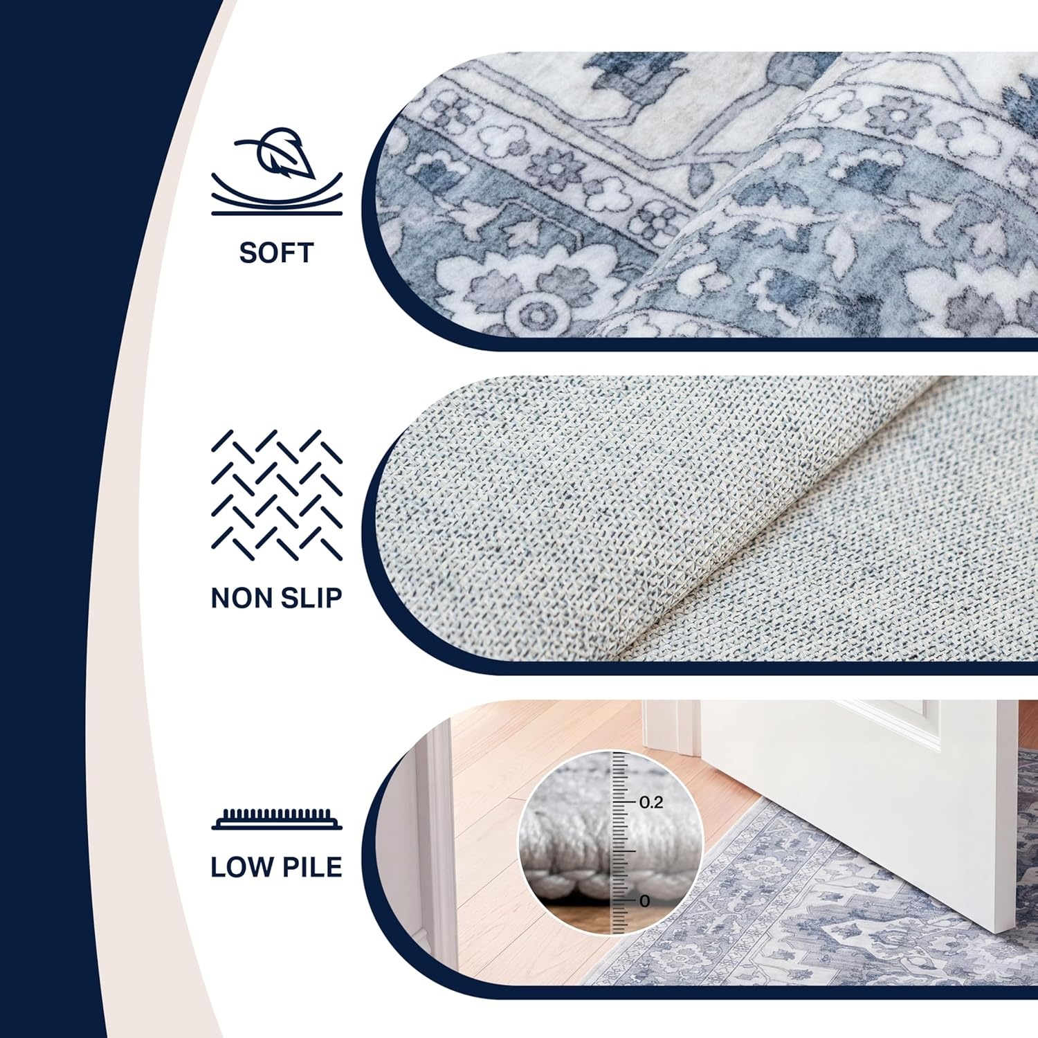 image:imageJONATHAN Y Washable Superbia Boho Medallion Border MachineWashable Polyester Runner Rug 2 x 8 Beige and Cream Traditional Vintage LowPile Indoor Rug for Hallway WSH502G28BlueGray