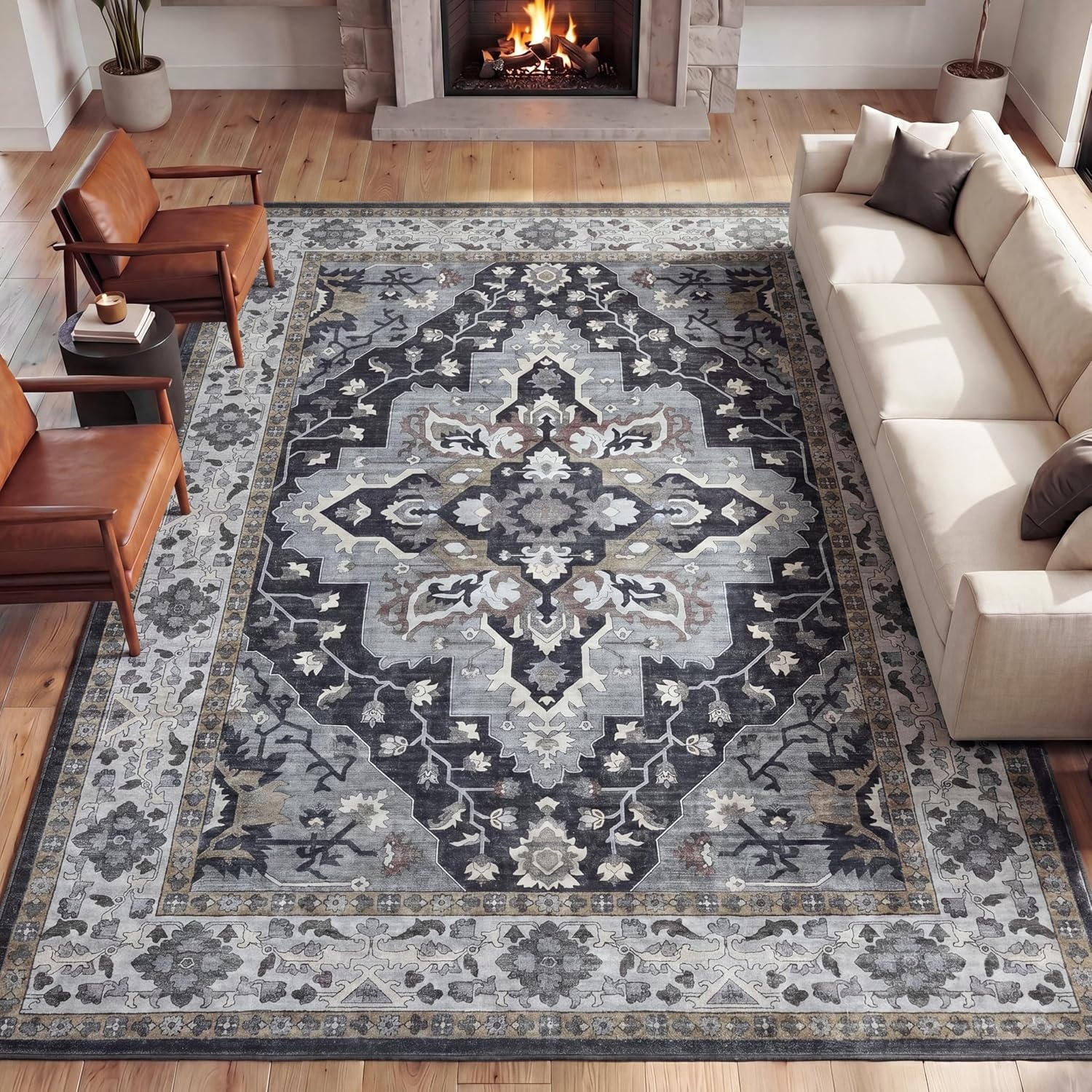image:imageJONATHAN Y Washable Superbia Boho Medallion Border MachineWashable Polyester Runner Rug 2 x 8 Beige and Cream Traditional Vintage LowPile Indoor Rug for Hallway WSH502G28GrayCharcoal