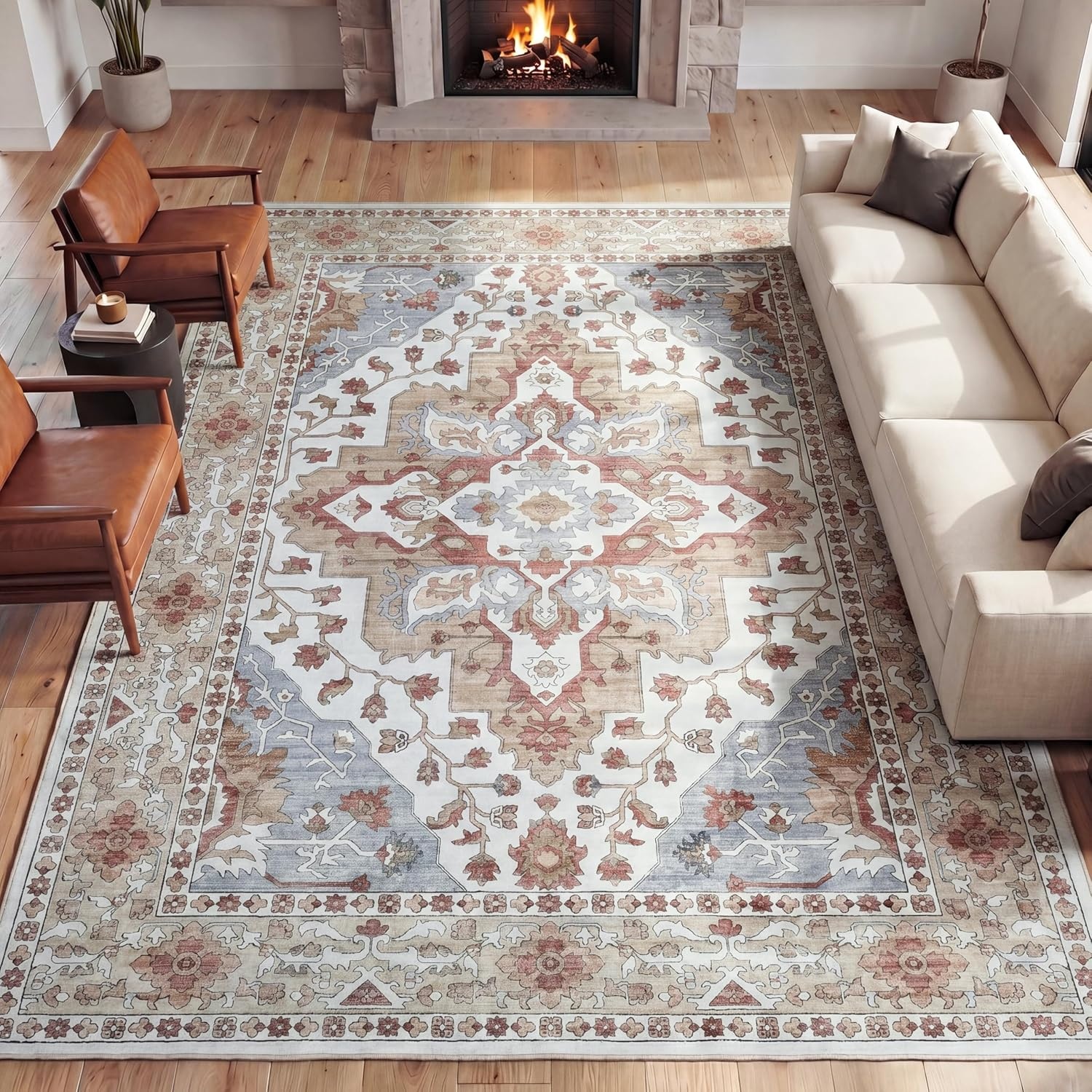 image:imageJONATHAN Y Washable Superbia Boho Medallion Border MachineWashable Polyester Runner Rug 2 x 8 Beige and Cream Traditional Vintage LowPile Indoor Rug for Hallway WSH502G28Rose ClayCream