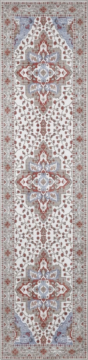 image:imageJONATHAN Y Washable Superbia Boho Medallion Border MachineWashable Polyester Runner Rug 2 x 8 Beige and Cream Traditional Vintage LowPile Indoor Rug for Hallway WSH502G28Rose ClayCream