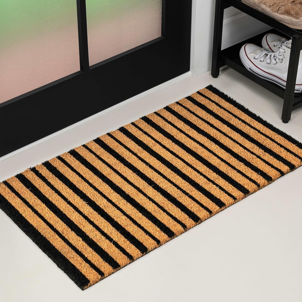 image:imageJONATHAN Y Peater Classic Casual Commercial Natural Coir Taupe 2 ft x 8 ft Doormat for Entrance Front Door Entryway CHG100C28NaturalBlack