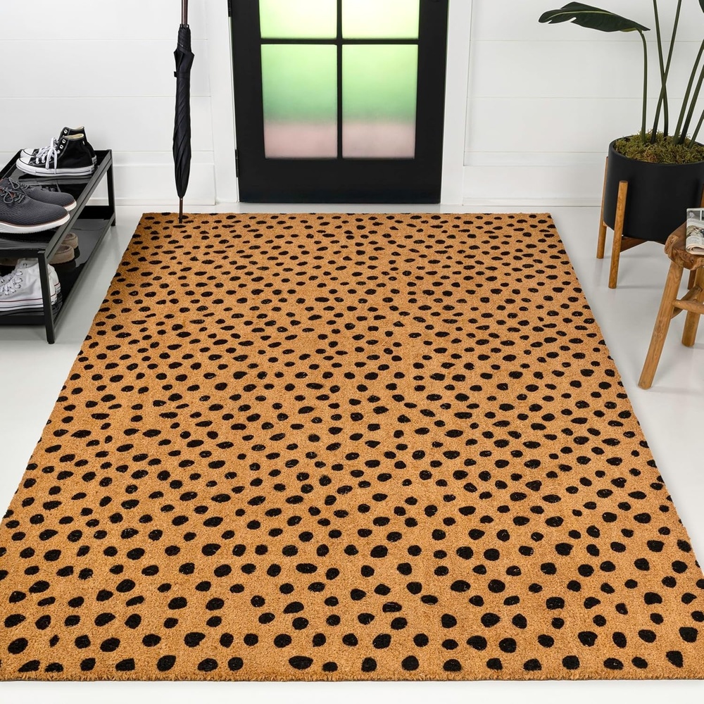 image:imageJONATHAN Y Peater Classic Casual Commercial Natural Coir Taupe 2 ft x 8 ft Doormat for Entrance Front Door Entryway CHG100C28NaturalBlack Dot