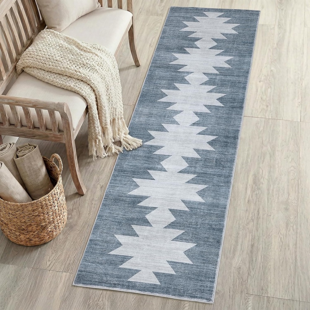image:imageJONATHAN Y Washable Peyton Minimalist Geometric Totem 2 x 8 Runner Rug Charcoal and Cream Southwestern Modern MachineWashable LowPile Polyester with NonSlip Backing for Hallway WSH510H28Blue GrayCream