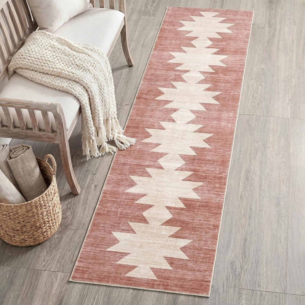 image:imageJONATHAN Y Washable Peyton Minimalist Geometric Totem 2 x 8 Runner Rug Charcoal and Cream Southwestern Modern MachineWashable LowPile Polyester with NonSlip Backing for Hallway WSH510H28Rose ClayCream