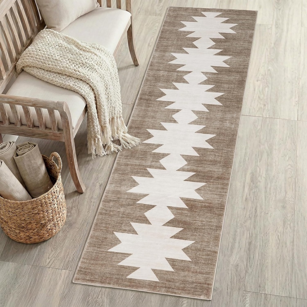 image:imageJONATHAN Y Washable Peyton Minimalist Geometric Totem 2 x 8 Runner Rug Charcoal and Cream Southwestern Modern MachineWashable LowPile Polyester with NonSlip Backing for Hallway WSH510H28BeigeCream